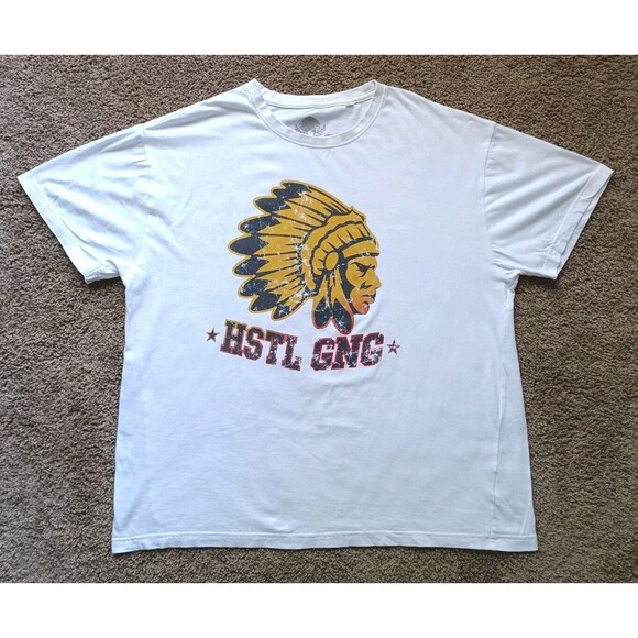 Hustle Gang T-Shirt Men's Size 3XL Indian Chief Graphic White Short Sleeve - Picture 1 of 8